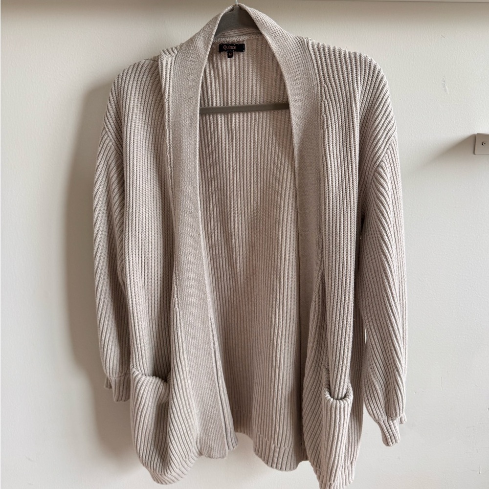 Quince oversized beige open cardigan